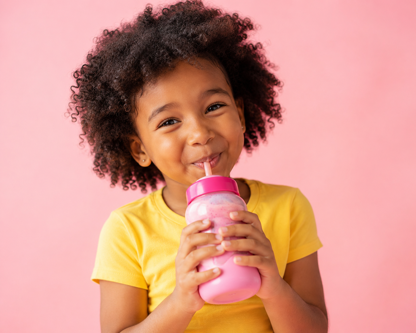 Happy child drinking a Siparoo smoothie