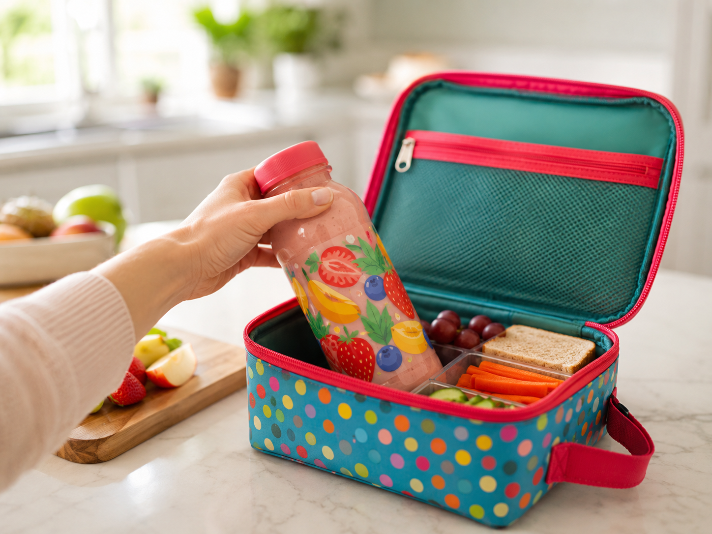 Parent packing a Siparoo smoothie in a lunchbox